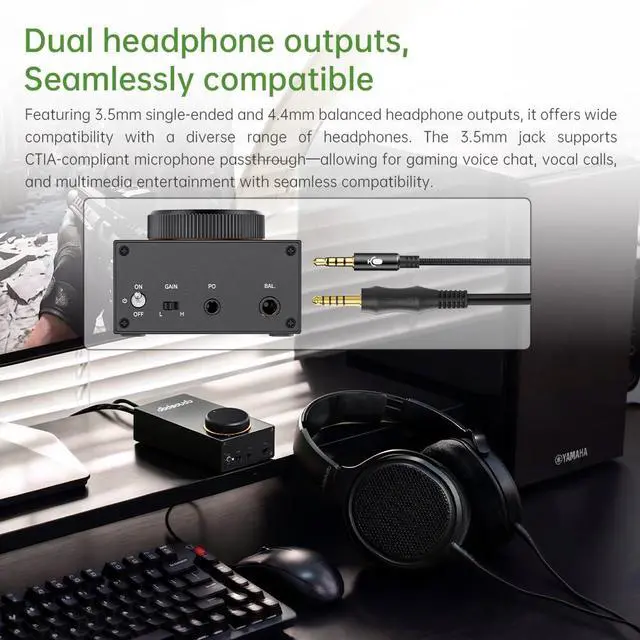 Alt view image 4 of 7 - JadeAudio GIGAS 1 Desktop Headphone Amplifier, 4600mW High-Power Balanced Output, Class AB Discrete Circuit, 4.4mm & 3.5mm Amp for Planar & High-Impedance Headphones (Black)