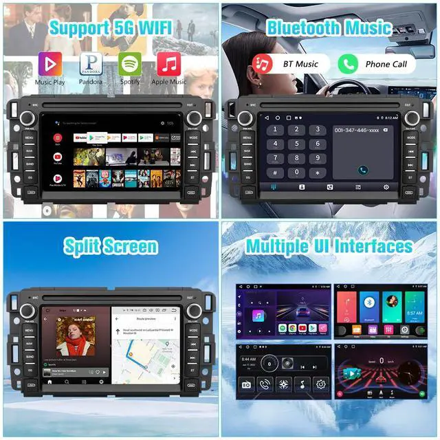 Alt view image 4 of 6 - 5GWiFi Car Radio for Chevy Silverado GMC Sierra Yukon 2007-2013 with Camera | Android Touch Screen Radio for Chevy Silverado 1500 GMC Sierra, Carplay Android Auto, Bluetooth GPS Navigation