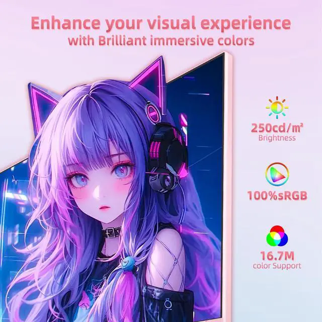 Alt view image 3 of 7 - 24 inch 200Hz Gaming Monitor, FHD 1080P Fast IPS PC Gaming Monitor, 1ms, freesync, 99% sRGB, USB/DisplayPort/HDMI/Eye Care/VESA Mountable-Pink