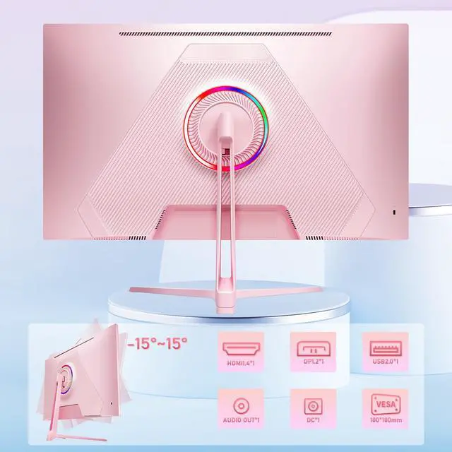 Alt view image 7 of 7 - 24 inch 200Hz Gaming Monitor, FHD 1080P Fast IPS PC Gaming Monitor, 1ms, freesync, 99% sRGB, USB/DisplayPort/HDMI/Eye Care/VESA Mountable-Pink