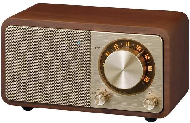 Main image of WR-7GW Wood Cabinet Mini Bluetooth Speaker with FM Tuner and Aux-in Special Edition Color Gold/Walnut