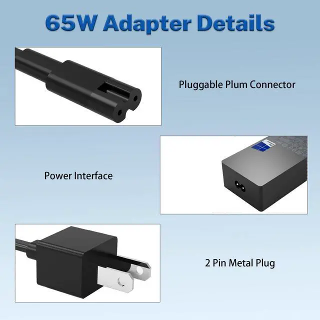 Alt view image 5 of 7 - Original 65W 44W 1796 1706 1800 1625 Laptop Charger Compatible with Microsoft Surface Pro 10 9 8 7+ 7 6 Windows 5 4 3 2 Fit Model 1876 1943 1950 1958 1866 1724 1963 1769 1735 Tablet Power Supply