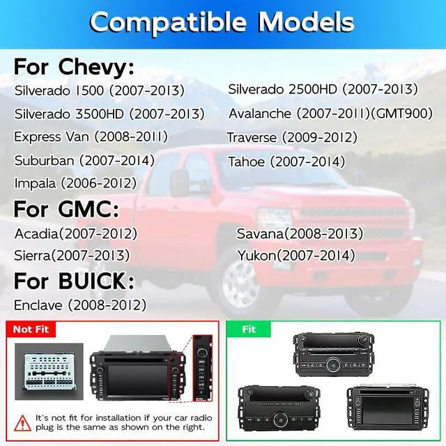 Alt view image 2 of 7 - Car Radio for Chevy Silverado 2007-2013 with Carplay Backup Camera | Radio for Chevy Silverado 1500 Tahoe GMC Sierra Yukon with Carplay Android Auto Backup Camera,2GB 64GB