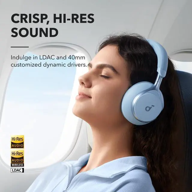 Alt view image 4 of 6 - by Anker Space One Active Noise Cancelling Headphones, with Headphones Case, 2X Stronger Voice Reduction, 40H ANC Playtime, App Control, LDAC Hi-Res Wireless Audio