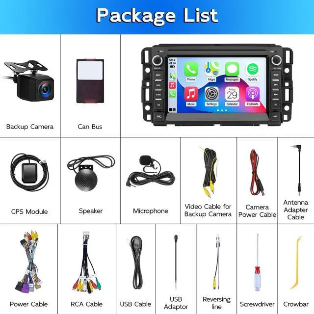 Alt view image 7 of 7 - Car Radio for Chevy Silverado 2007-2013 with Carplay Backup Camera | Radio for Chevy Silverado 1500 Tahoe GMC Sierra Yukon with Carplay Android Auto Backup Camera,2GB 64GB