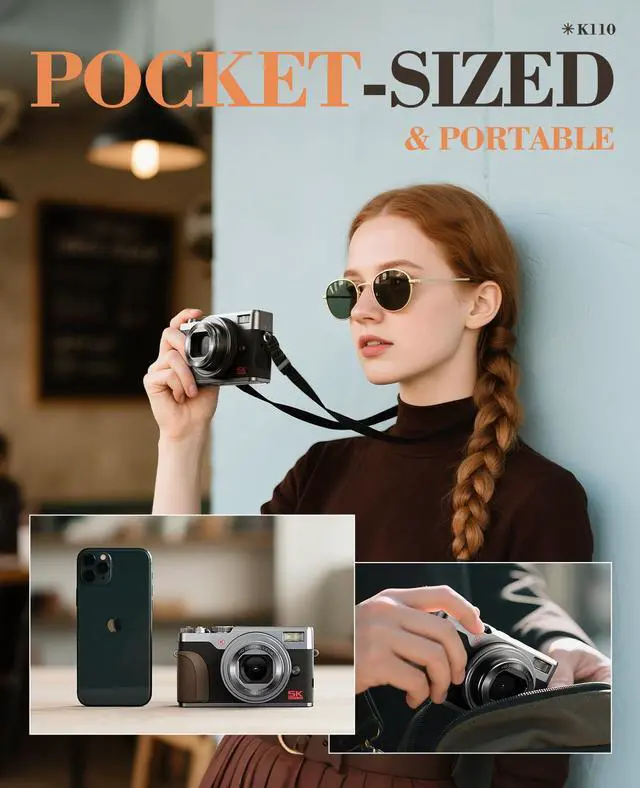 Alt view image 5 of 7 - True 5K 64MP Digital Camera for Photography, Autofocus 18X Zoom, 3'' 180° Flip Screen, Comes with 64GB TF Card & 2 Batteries, Compact Travel Vlogging Camera for YouTube Beginners (Silve)