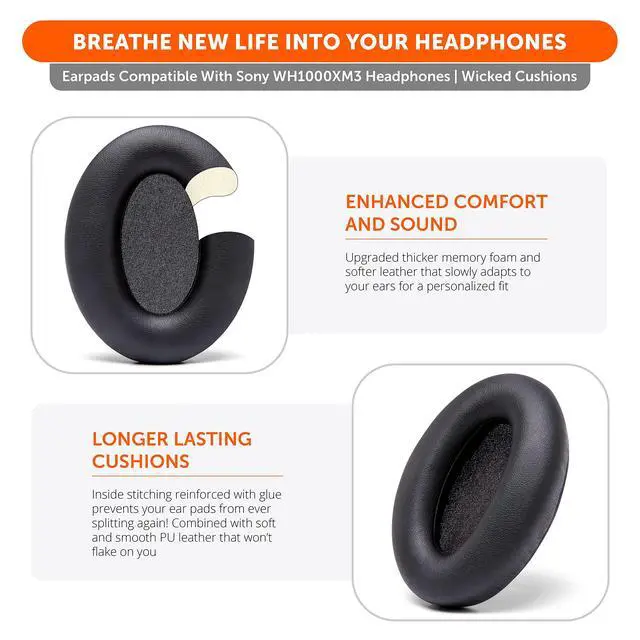 Alt view image 2 of 5 - Wicked Cushions Extra Thick Replacement Earpads Compatible with Sony WH-1000XM3 Headphones - Black
