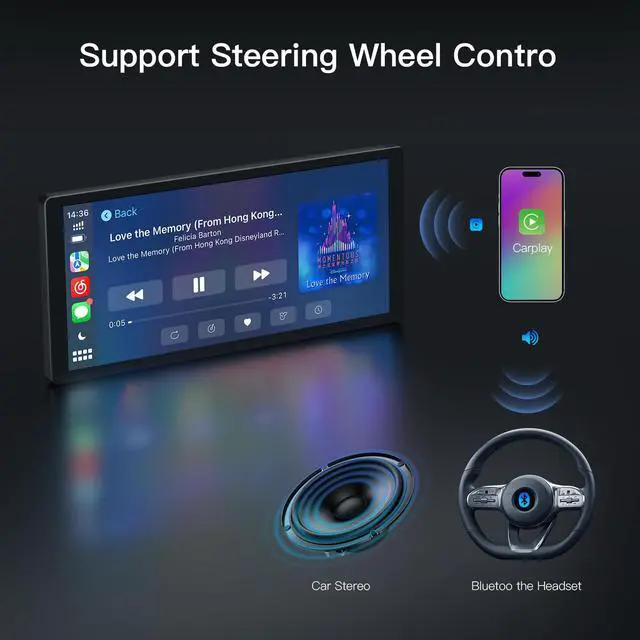 Alt view image 5 of 7 - Wireless Carplay Screen for Car, 10.3'' Portable CarPlay & Android Auto Touchscreen, with 60Fps,1600 * 720 Ultra High Resolution, Support Steering Wheel Control