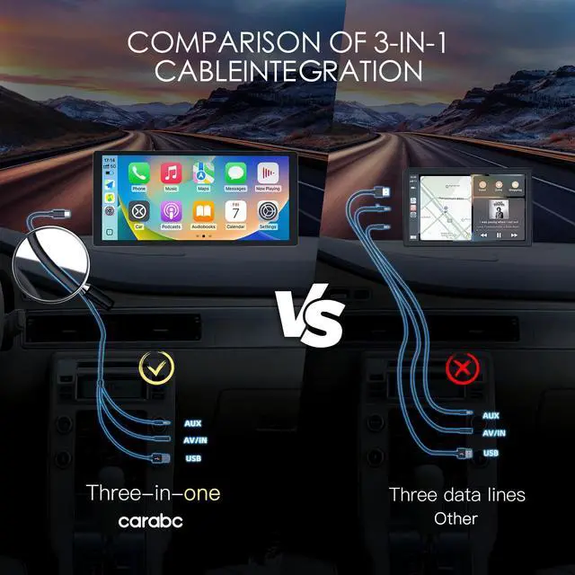 Alt view image 6 of 7 - Wireless Carplay Screen for Car, 10.3'' Portable CarPlay & Android Auto Touchscreen, with 60Fps,1600 * 720 Ultra High Resolution, Support Steering Wheel Control