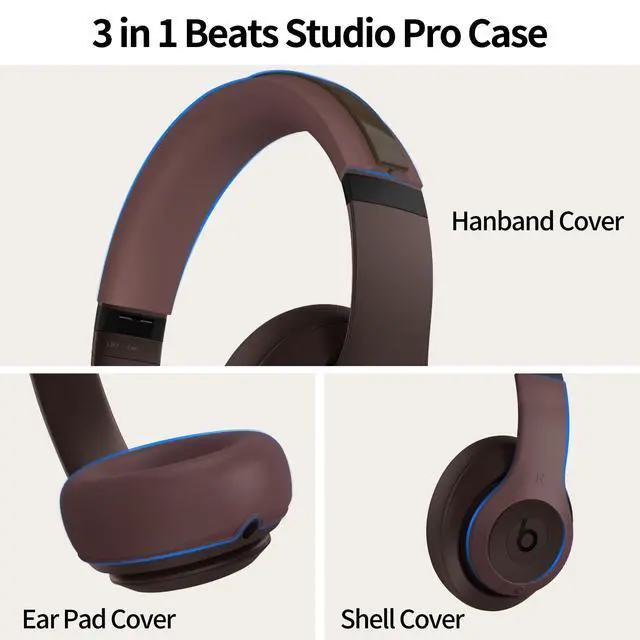Alt view image 4 of 7 - 3 in 1 Silicone Case for Beats Studio Pro, Anti-Scratch Ear Pad Case Cover Shell Headband Accessories Soft Silicone Skin Protector for Beats Studio Pro (Brown)