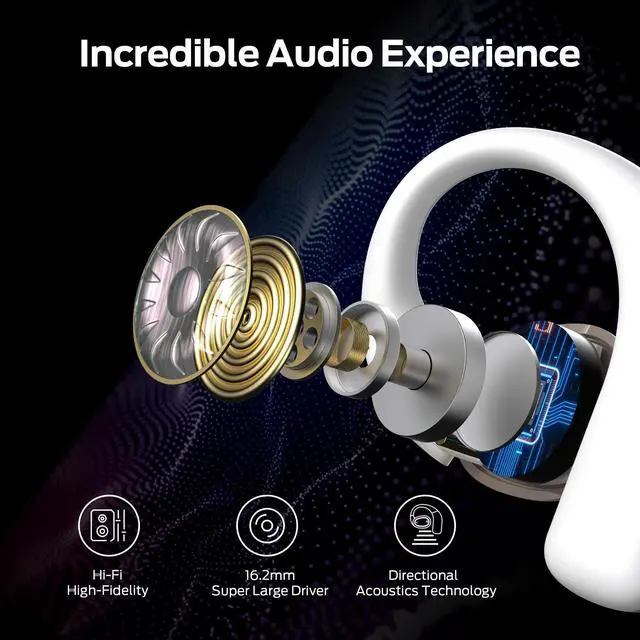 Alt view image 3 of 7 - Open Ear AC311 Wireless Earbuds, Bluetooth 5.4 Open Ear Headphones, Up to 30 Hours Playtime Bluetooth Ear Earphones with Stereo Sound, Touch Control and IPX5 Waterproof Open Earbuds