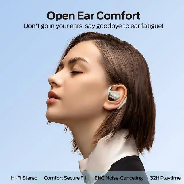 Alt view image 5 of 7 - Open Ear AC311 Wireless Earbuds, Bluetooth 5.4 Open Ear Headphones, Up to 30 Hours Playtime Bluetooth Ear Earphones with Stereo Sound, Touch Control and IPX5 Waterproof Open Earbuds