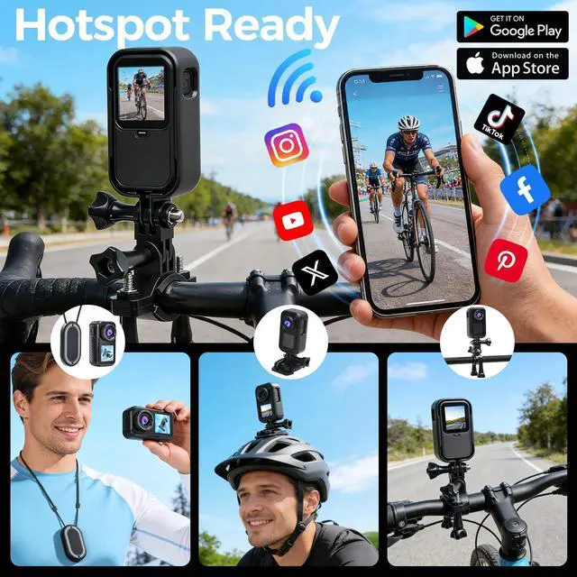 Alt view image 7 of 7 - 4k 60FPS Mini Body Camera,New Upgrade Action Camera With Wifi,High-Definition Image/64GB/Eis Stabilization/30m Waterproof Pov Camera,Sports Cameras For Motorcycle Vlogging Skiing Cycling Hiking