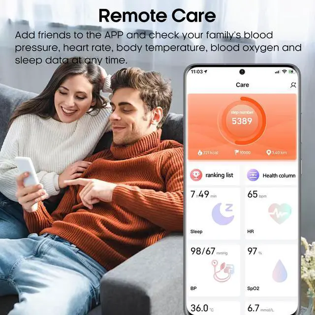 Alt view image 7 of 7 - Blood Pressure Smart Watch,2.06" AMOLED HD Large Screen,Voice Broadcast,Air Pump Air Bag,Bluetooth Call,24/7 Heart Rate Blood Oxygen Sleep Monitoring,Activiy Tracker,SOS
