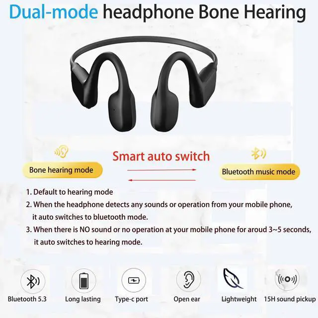 Alt view image 2 of 7 - Wireless Bone Conduction Hearing Headphones Open Ear Listening Headsets | with Sound Collector for Conversations15H Long working time for Daily Use