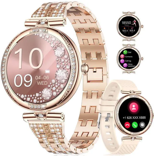 Main image of Smart Watches for Women (Answer/Make Call) with Diamonds1.19 AMOLED Smartwatch with Heart Rate/SpO2/Sleep Monitor,IP68 Waterproof Fitness Tracker 111 Sport Modes Pedometer for Android iOS,Gold