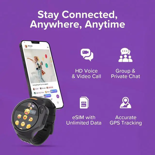 Alt view image 3 of 7 - Kids Smart Watch 4G LTE with GPS Tracker & Video Calling, R2 eSIM Phone Watch for Boys Girls Ages 5-12, SOS Smartwatch with Parental Control, Birthday Gift with 1.3" AMOLED Display(US Version)