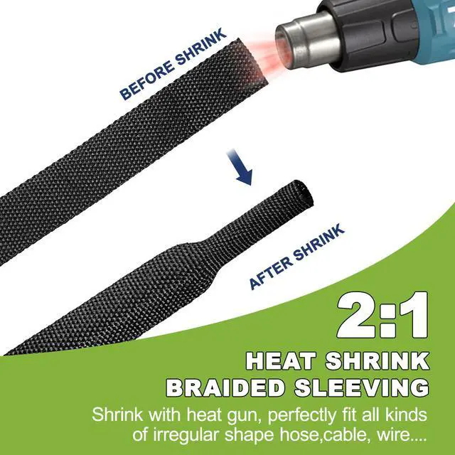 Alt view image 2 of 7 - 2:1 Heat Shrink Wire Loom Braided Cable Sleeves,Heat Resistant Fabric Woven Shrink Tubing Wiring Harness for Protection Automotive,Harness Cable,Cable Management (1/2"-25ft)
