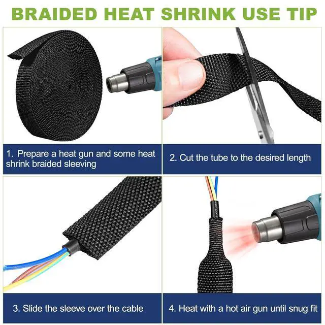 Alt view image 6 of 7 - 2:1 Heat Shrink Wire Loom Braided Cable Sleeves,Heat Resistant Fabric Woven Shrink Tubing Wiring Harness for Protection Automotive,Harness Cable,Cable Management (1/2"-25ft)