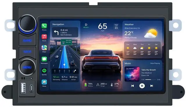 Main image of Car Radio Stereo for Ford F150 Radio 2004-2008: 7" HD Touch Screen Stereo Built-in Wireless Carplay Andriod Auto 5GWiFi GPS Bluetooth FM RDS SWC Mirror Link Free Camera