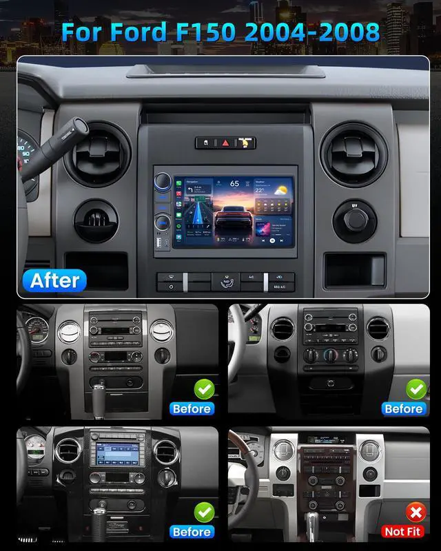 Alt view image 2 of 7 - Car Radio Stereo for Ford F150 Radio 2004-2008: 7" HD Touch Screen Stereo Built-in Wireless Carplay Andriod Auto 5GWiFi GPS Bluetooth FM RDS SWC Mirror Link Free Camera