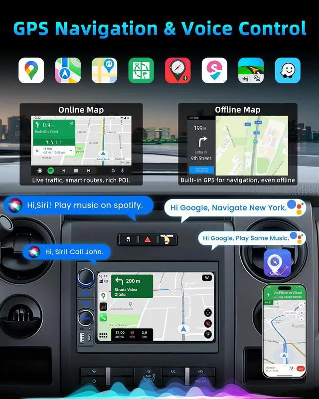 Alt view image 4 of 7 - Car Radio Stereo for Ford F150 Radio 2004-2008: 7" HD Touch Screen Stereo Built-in Wireless Carplay Andriod Auto 5GWiFi GPS Bluetooth FM RDS SWC Mirror Link Free Camera