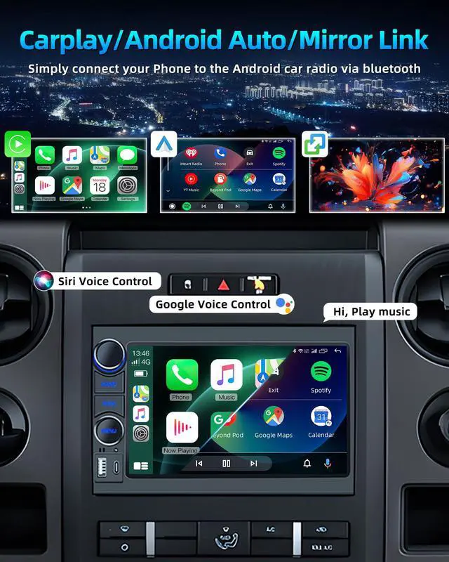 Alt view image 3 of 7 - Car Radio Stereo for Ford F150 Radio 2004-2008: 7" HD Touch Screen Stereo Built-in Wireless Carplay Andriod Auto 5GWiFi GPS Bluetooth FM RDS SWC Mirror Link Free Camera