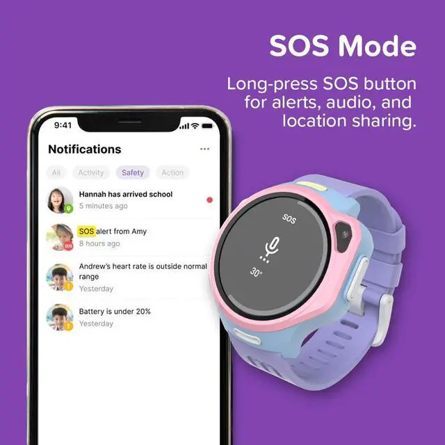 Alt view image 7 of 7 - Kids Smart Watch 4G LTE with GPS Tracker & Video Calling, R2 eSIM Phone Watch for Boys Girls Ages 5-12, SOS Smartwatch with Parental Control, Birthday Gift with 1.3" AMOLED Display(US Version)