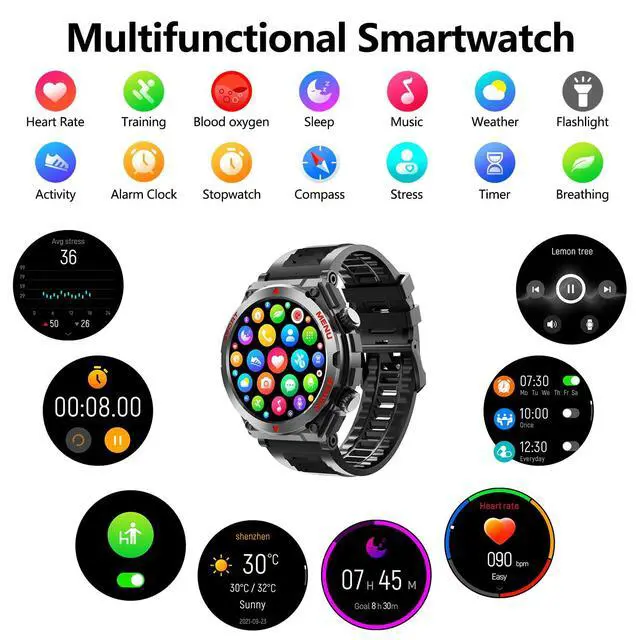 Alt view image 3 of 6 - Military Smart Watch,1.52-Inch Smartwatch with Text and Call,24/7Heart Rate Sleep Monitor,Blood Oxygen,and Activity Trackers-Compatible with iPhone and Android,for Men and Women (Black up, 1.52)