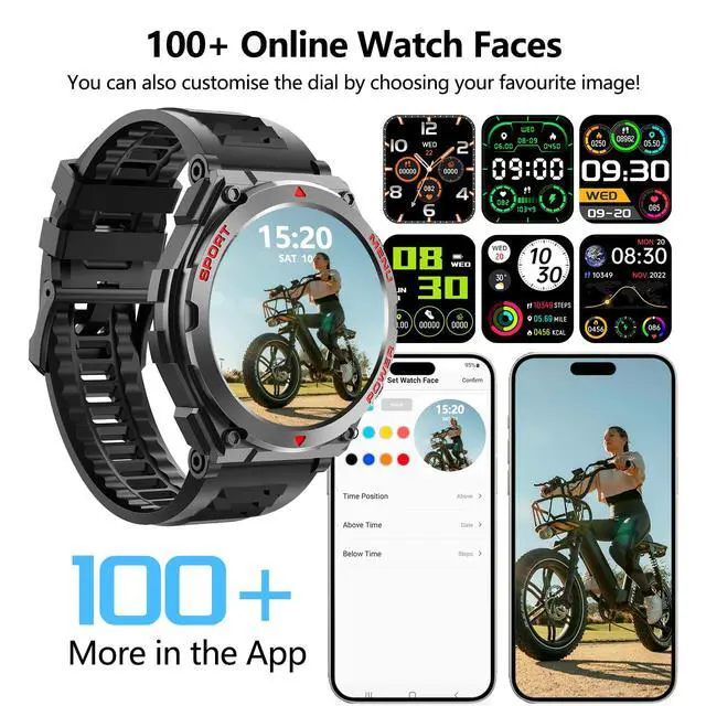 Alt view image 5 of 6 - Military Smart Watch,1.52-Inch Smartwatch with Text and Call,24/7Heart Rate Sleep Monitor,Blood Oxygen,and Activity Trackers-Compatible with iPhone and Android,for Men and Women (Black up, 1.52)