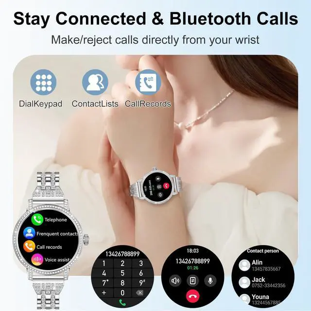 Alt view image 3 of 7 - Smart Watches for Women:1.27" HD Smart Watch Bluetooth Calls,3 Bands,BP/Sleep/Steps,120+ Sports Fitness Tracker Android&iOS (Silver)