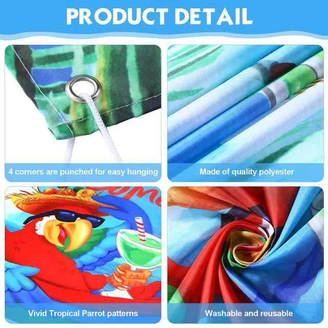 Alt view image 3 of 6 - It's 5 O' Clock Somewhere Summer Backdrop Tropical Parrot Banner Beach Hawaii Decoration Polyester Background Nautical Cocktails Drinks Bar Party Supplies Holiday Photo Booth Prop(Tropical)