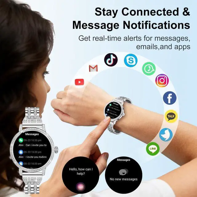 Alt view image 6 of 7 - Smart Watches for Women:1.27" HD Smart Watch Bluetooth Calls,3 Bands,BP/Sleep/Steps,120+ Sports Fitness Tracker Android&iOS (Silver)