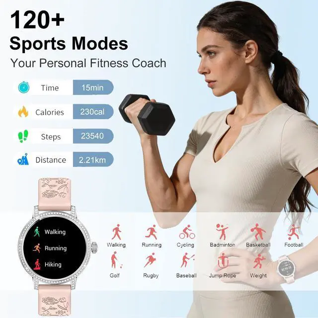Alt view image 7 of 7 - Smart Watches for Women:1.27" HD Smart Watch Bluetooth Calls,3 Bands,BP/Sleep/Steps,120+ Sports Fitness Tracker Android&iOS (Silver)