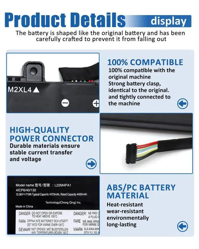Alt view image 4 of 7 - L22M4PA1 L22C4PA1 L22D4PA1 71Wh Battery Replacement for Lenovo Yoga 7 14ARP8 14IRL8 16IRL8 16ARP8 Yoga 7 2-in-1 14IML9 14AHP9 16IML9 16AHP9 Series 4623mAh 15.36V 4-Cell