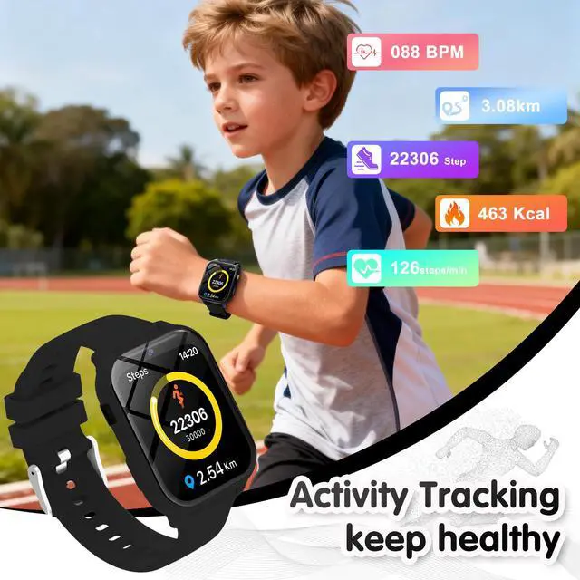Alt view image 4 of 7 - Smart Watch for Kids,1.83" DIY Dial Fitness Tracker No Phone/APP Needed,18 Games&Camera IP68 Calorie Step Counter,Sleep Monitor,Alarm,Flashlight Great Christmas Birthday Gift for Boys Girls (Black)