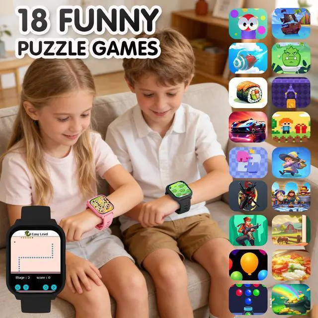 Alt view image 3 of 7 - Smart Watch for Kids,1.83" DIY Dial Fitness Tracker No Phone/APP Needed,18 Games&Camera IP68 Calorie Step Counter,Sleep Monitor,Alarm,Flashlight Great Christmas Birthday Gift for Boys Girls (Black)
