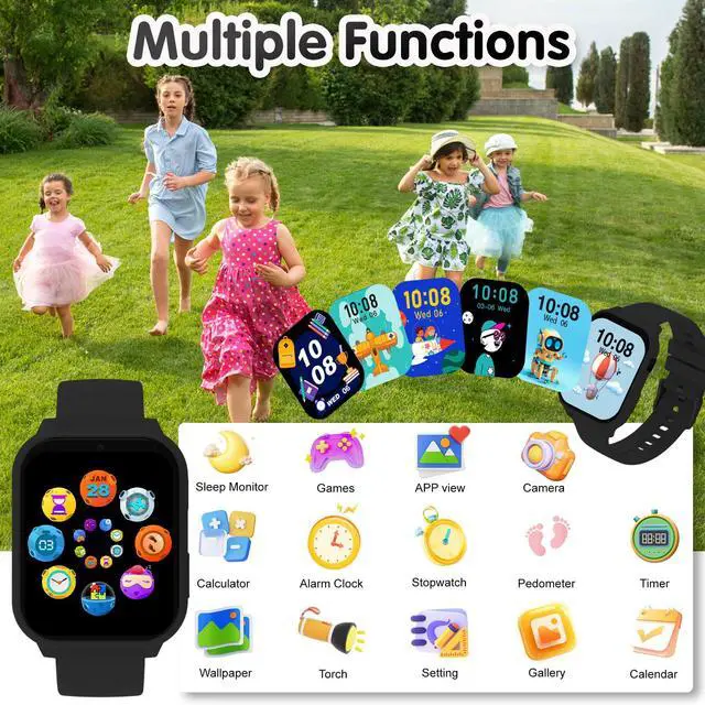 Alt view image 6 of 7 - Smart Watch for Kids,1.83" DIY Dial Fitness Tracker No Phone/APP Needed,18 Games&Camera IP68 Calorie Step Counter,Sleep Monitor,Alarm,Flashlight Great Christmas Birthday Gift for Boys Girls (Black)