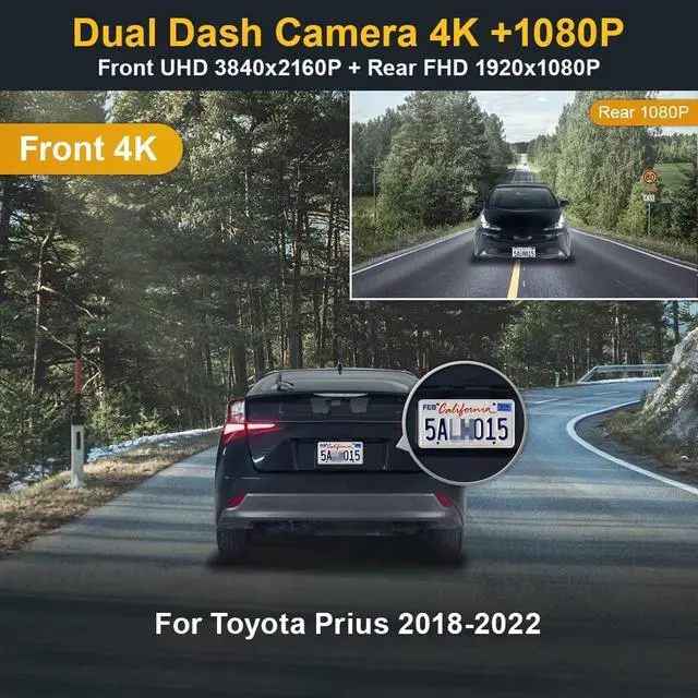 Alt view image 2 of 7 - Front 4K+Rear 1080P Dash Cam Adapts for Toyota Prius 2018-2022 (Part No#86466-47021) 4th Gen/XW50, OEM Factory Look, Dual HD Video, WiFi & APP, Loop Recording G-Sensor, Easy to Use, 128GB Card
