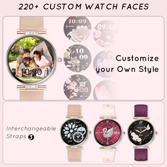 Alt view image 6 of 7 - Smart Watch for Women 1.19 Small Screen AMOLED 2000 Nit-3 Band Rose Gold | Compatible iPhone & Android with Bluetooth Call/Heart Rate/SpO2/Sleep Monitor, 120+ Sports Modes Waterproof Fitness Tracker