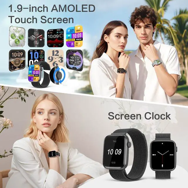 Alt view image 2 of 7 - Black Smart Watch for Men, 1.9" AMOLED AOD, DA GPT AI, Magnetic Band, Blood Pressure/SpO2 Monitor, 24/7 Heart Rate/Sleep, IP68 Waterproof Fitness Tracker, Tech Gift, iOS Android