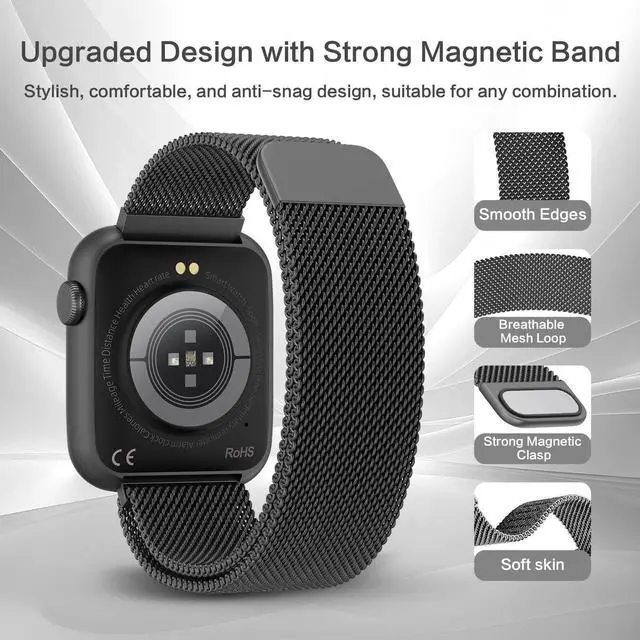 Alt view image 5 of 7 - Black Smart Watch for Men, 1.9" AMOLED AOD, DA GPT AI, Magnetic Band, Blood Pressure/SpO2 Monitor, 24/7 Heart Rate/Sleep, IP68 Waterproof Fitness Tracker, Tech Gift, iOS Android