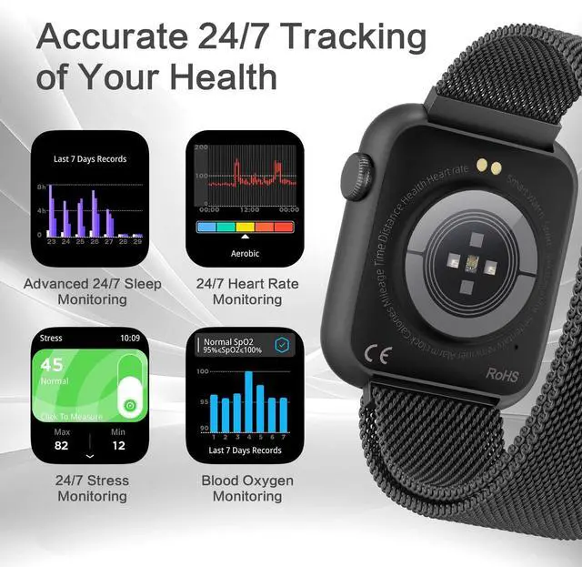 Alt view image 7 of 7 - Black Smart Watch for Men, 1.9" AMOLED AOD, DA GPT AI, Magnetic Band, Blood Pressure/SpO2 Monitor, 24/7 Heart Rate/Sleep, IP68 Waterproof Fitness Tracker, Tech Gift, iOS Android