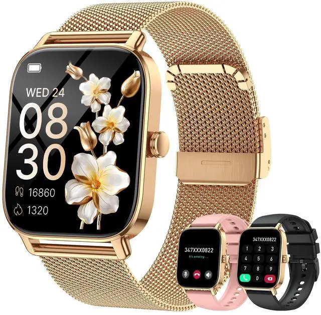 Main image of Smart Watch for Women Fitness Tracker: Make Answer Call Smart Watches for Women Digital Watches Waterproof Running Smartwatch for Android Phone iPhone Samsung Compatible Heart Rate Monitor SpO2 Gold