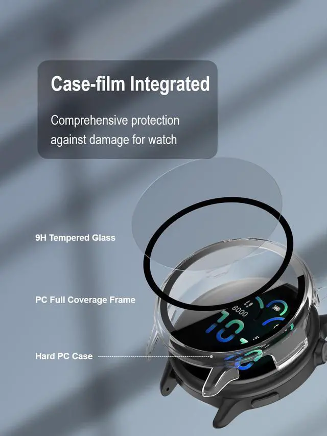 Alt view image 2 of 7 - Case with Screen Protector for Garmin Vivoactive 6, 9H Glass | 3 Black Cases + 4 Dust Plugs + ABS Box. Built-in Glass. 9H Hardness, Anti-Scratch, Anti-Bubble, HD Clarity, Anti-Fingerprint