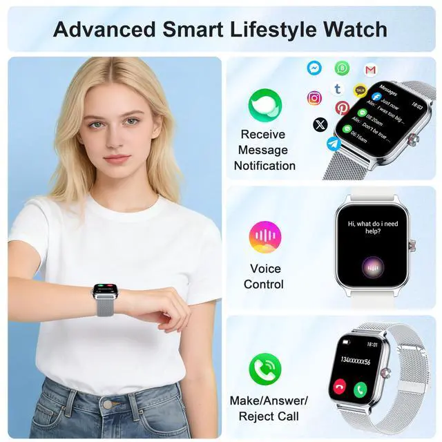 Alt view image 2 of 2 - Smart Watch for Women & Men, 2026 New 1.96" Reloj Inteligente Para Mujer Answer/Make Calls, Blood Pressure, HR, Sleep Monitor, 110+ Sport Modes, Voice Assistant Fitness Watch for iOS Android Phone