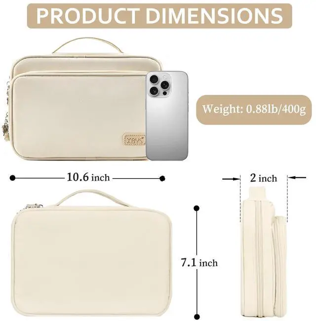 Alt view image 2 of 7 - Watch Band Organizer Bag, 36-Slot Storage Case for Straps, Beige | Double-layer Travel Watch Band Holder in 420D Water-resistant Oxford for iWatch Straps, Spring Bars, Cables, and Accessories
