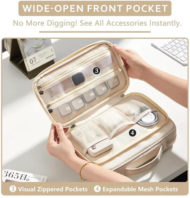 Alt view image 4 of 7 - Watch Band Organizer Bag, 36-Slot Storage Case for Straps, Beige | Double-layer Travel Watch Band Holder in 420D Water-resistant Oxford for iWatch Straps, Spring Bars, Cables, and Accessories