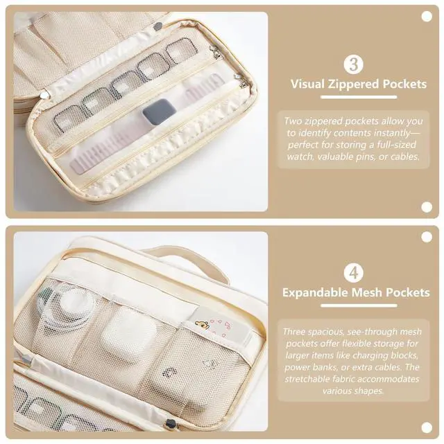 Alt view image 6 of 7 - Watch Band Organizer Bag, 36-Slot Storage Case for Straps, Beige | Double-layer Travel Watch Band Holder in 420D Water-resistant Oxford for iWatch Straps, Spring Bars, Cables, and Accessories