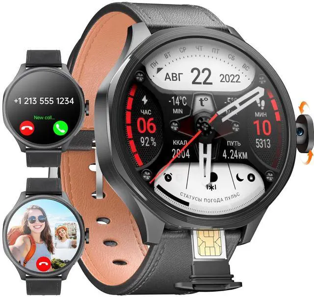 Main image of Smart Watch for Men with SIM Card and Camera, Android Smartwatch Phone, 1.73" AMOLED, 180° Rotating Camera,3GB+32GB, Call & Text Without Phone,GPS,Fitness Tracker,Sleep Monitoring (Black)